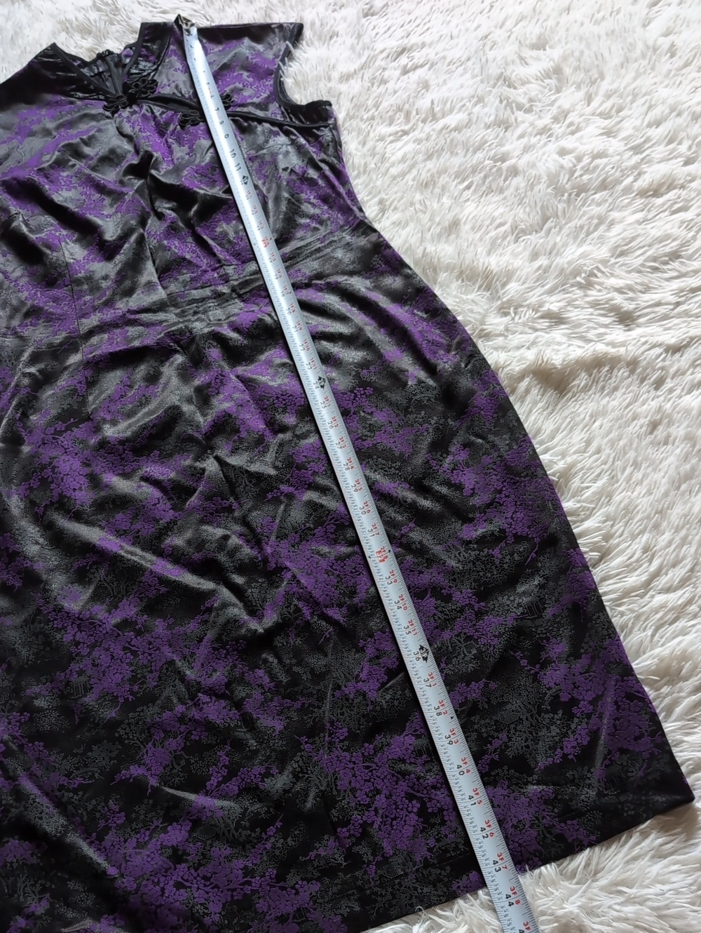 Morbid Threads Purple Satin Chinese Qipao Cherry Blossom Floral Dress Large - Picture 12 of 12
